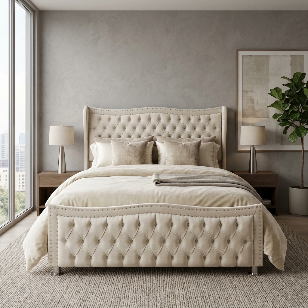 Cama Tapizada Capitoné Con Piecera