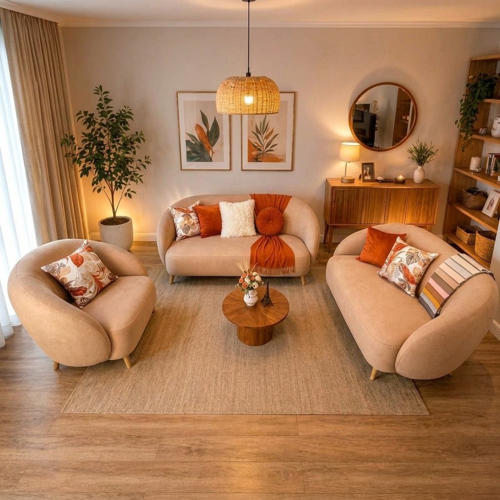 Juego de Sala Curvo 3-2-1 Contemporáneo Beige