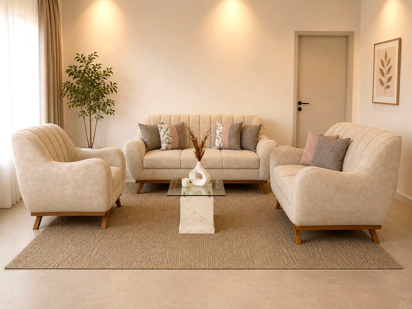Juego de Sala 3-2-1 Contemporáneo Beige