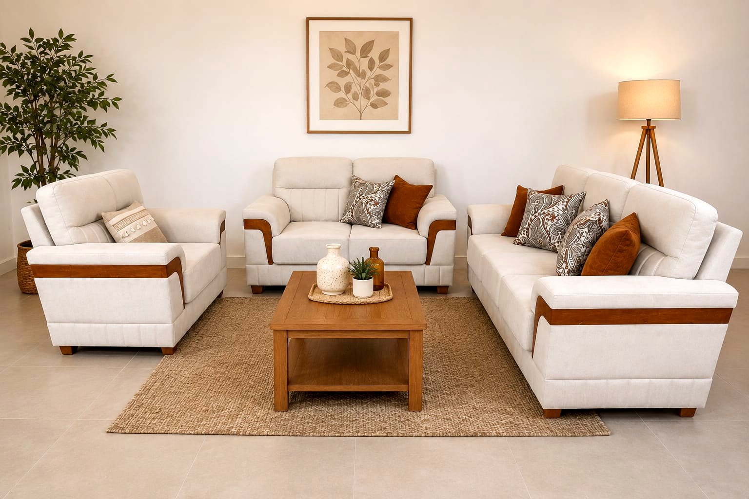 Juego de Sala 3-2-1 Contemporáneo con Detalles de Madera