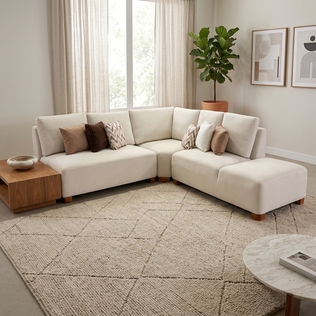Sofá Seccional Modular Contemporáneo Beige