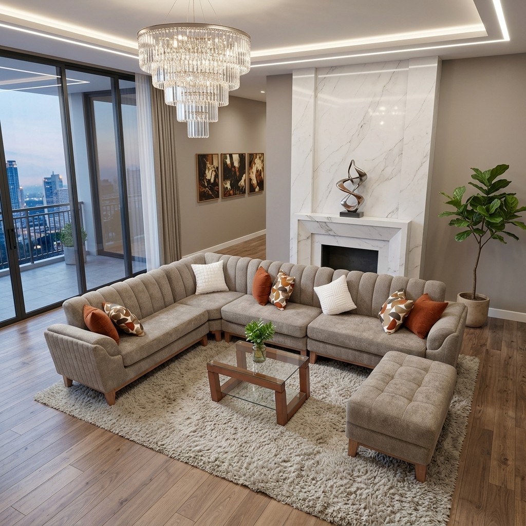 Sofá Seccional Modular Florencia con Otomán Tapiz Gris