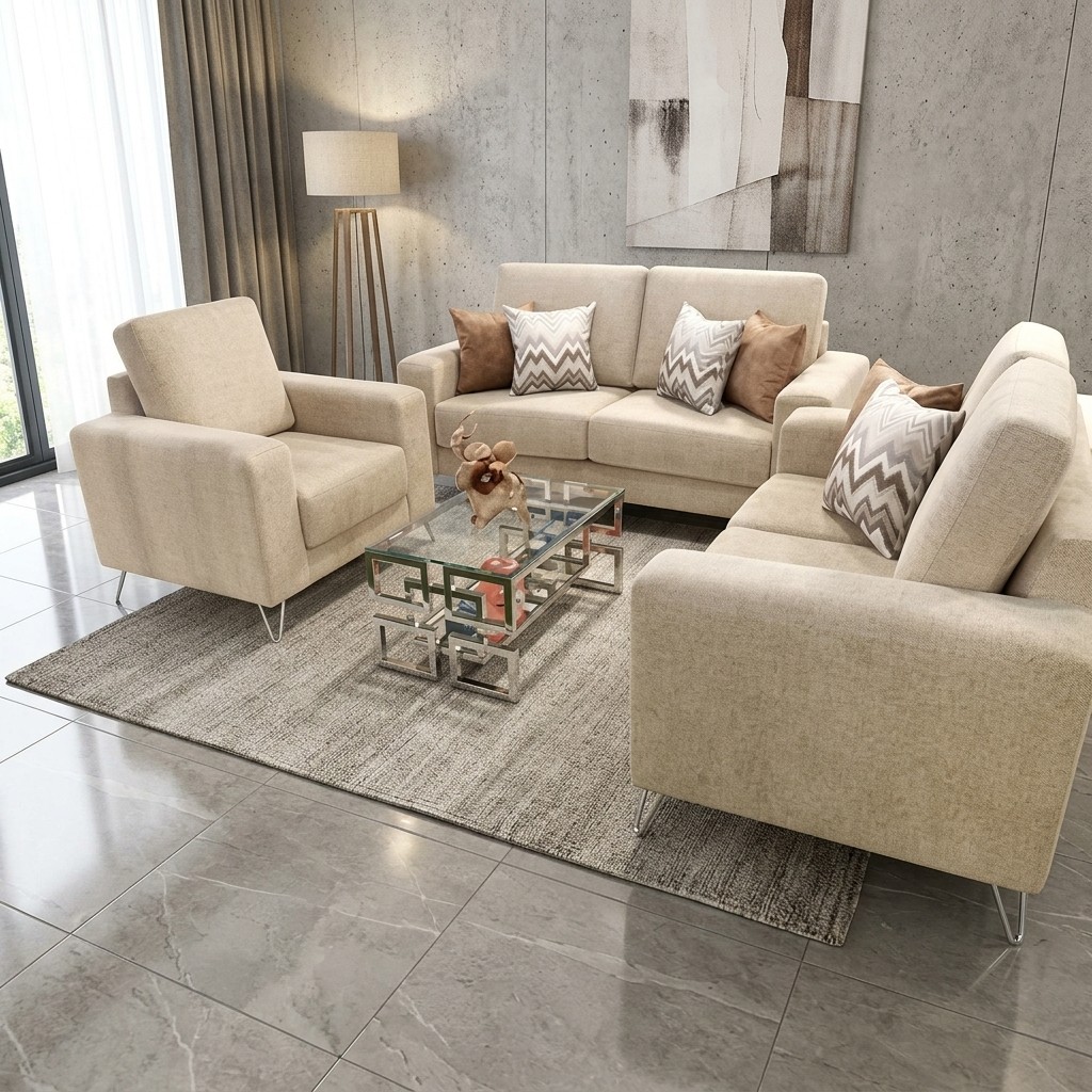 Juego de Sala 3-2-1 Moderno Patas de Acero Beige