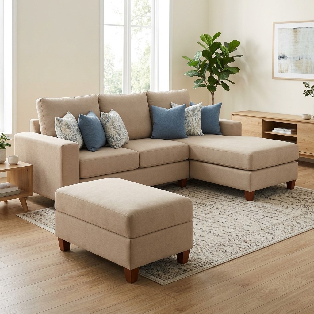 Juego De Sala Seccional Con Otomán Beige