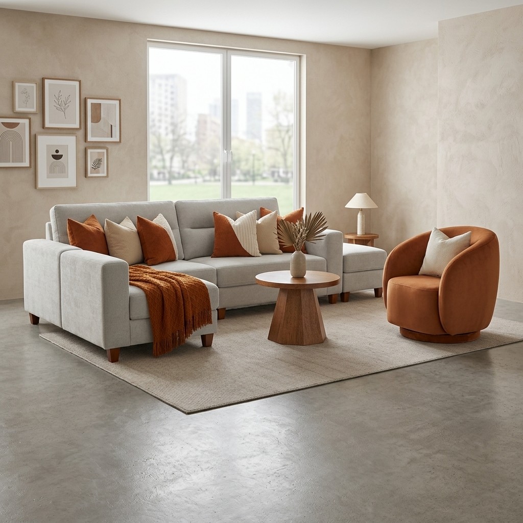 Juego de Sala Seccional Modular con Butaca Terracota