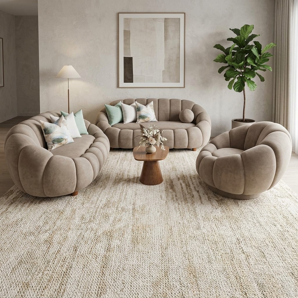 Juego de Sala 3-2 + Butaca Moderno Curvo Beige