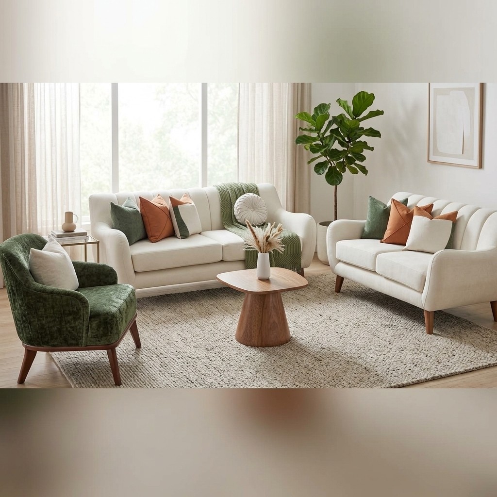 Juego de Sala Contemporáneo 3+2 Cuerpos con Butaca Verde
