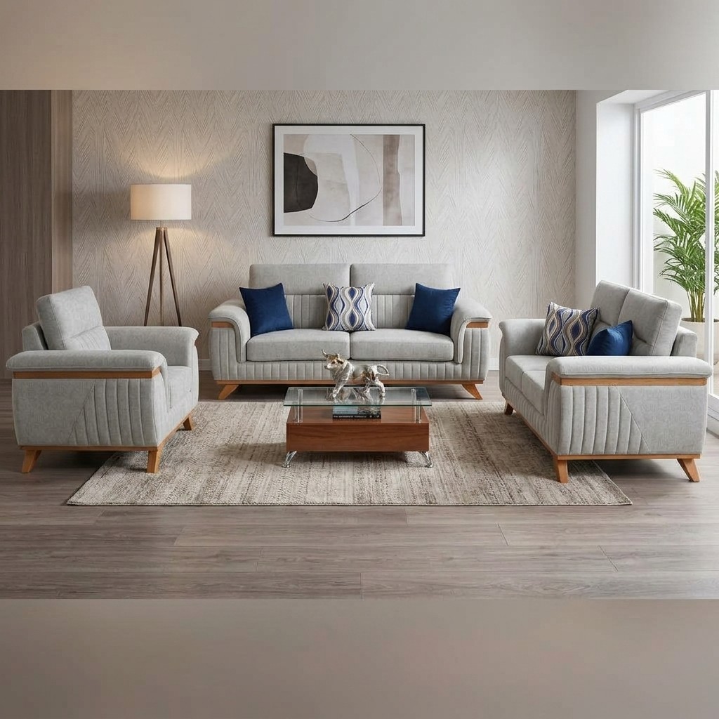 Juego de Sala Nórdico 3-2-1 Gris con Madera