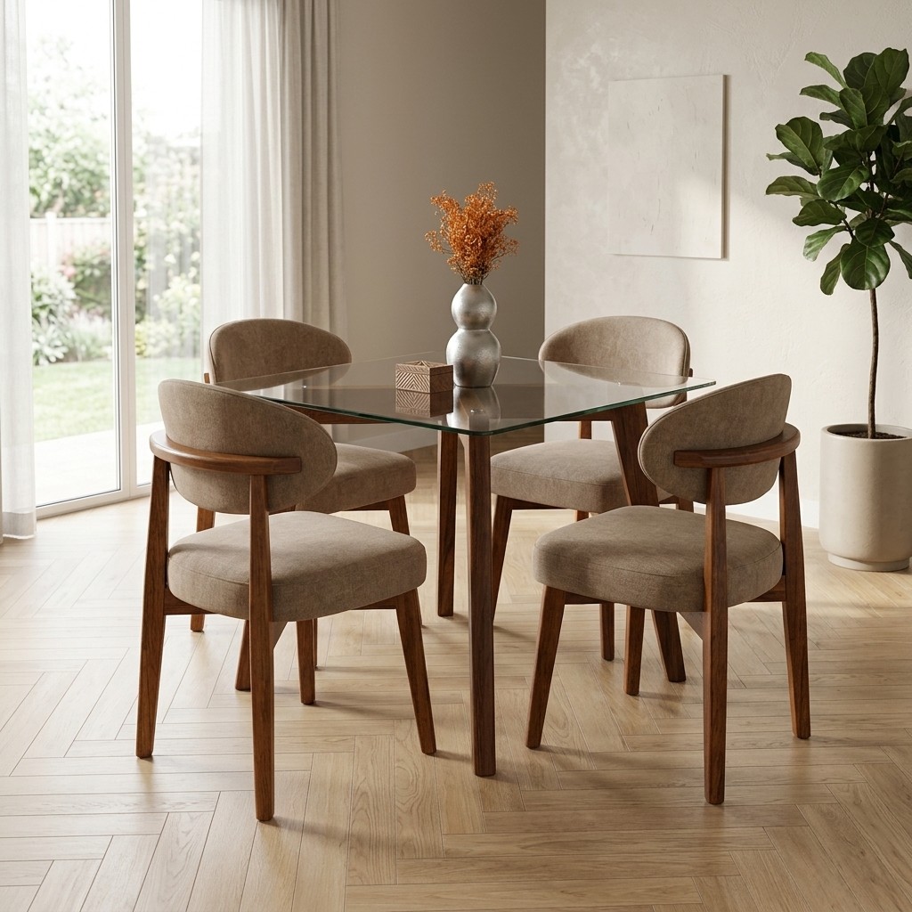 Juego De Comedor 4 Sillas Nórdico Con Mesa De Madera Y Vidrio