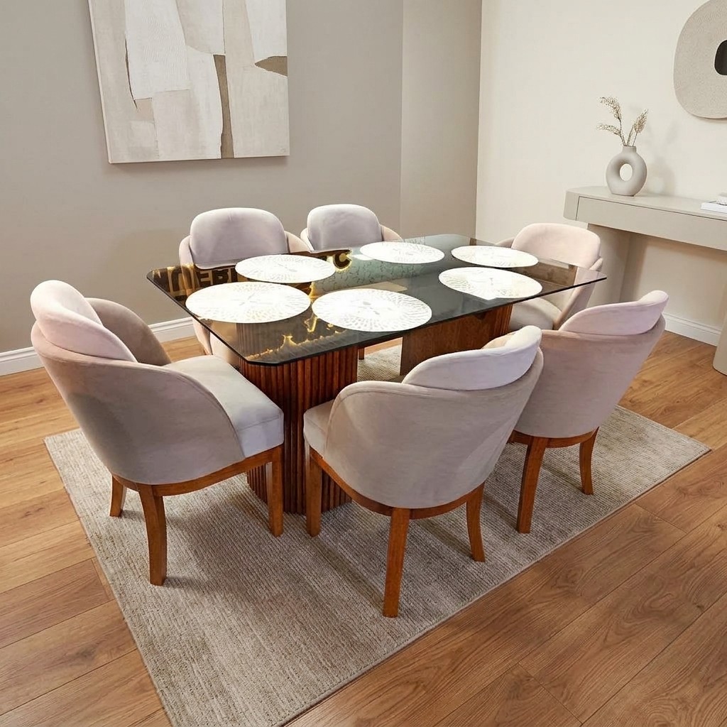 Juego de Comedor 6 Sillas Florencia Vidrio y Madera
