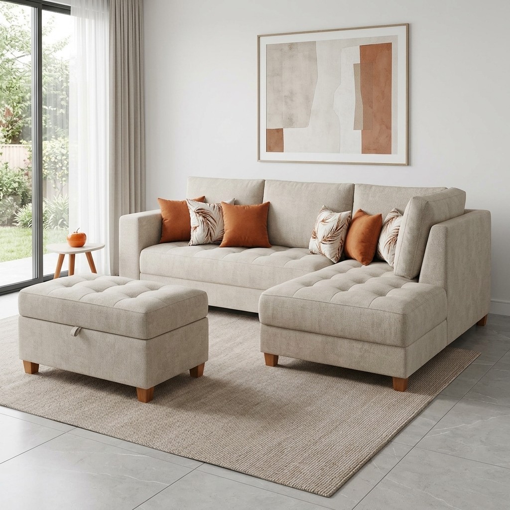 Sala Seccional Eva con Chaise y Otomán Baúl