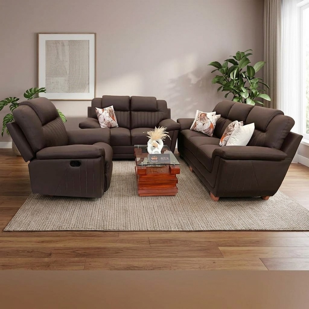 Juego De Sala 3-2-1 Reclinable Chocolate Confort