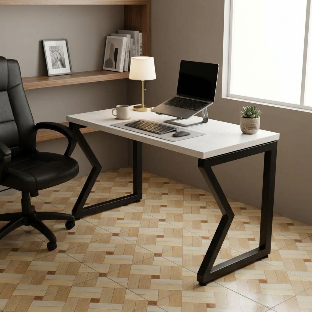 Escritorio Moderno Geometric Blanco con Base Metálica