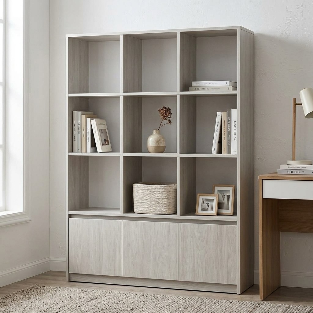 Librero Organizador Moderno con Puertas y 9 Nichos