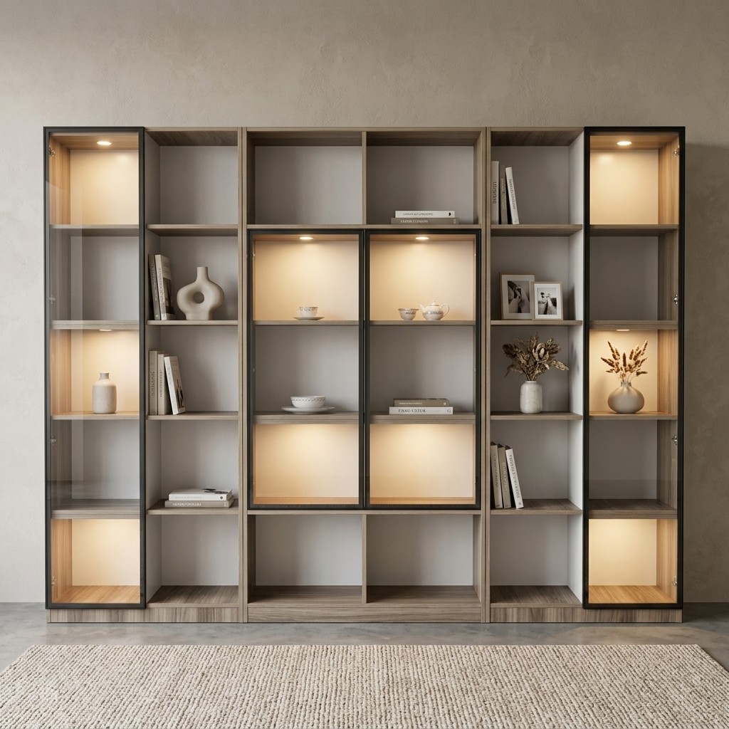 Estante Librero Modular Vitrina Elegance con Luz LED