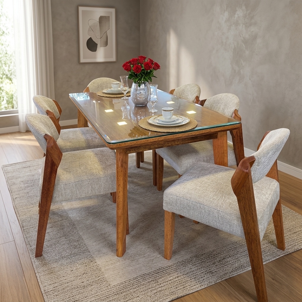 Juego de Comedor 6 Sillas con Tablero de Madera y Vidrio