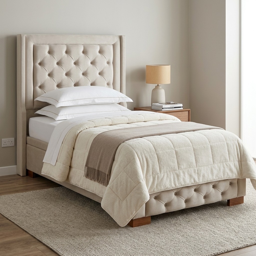 Cama Tapizada 1.5 Plazas Capitoné Beige Elegance