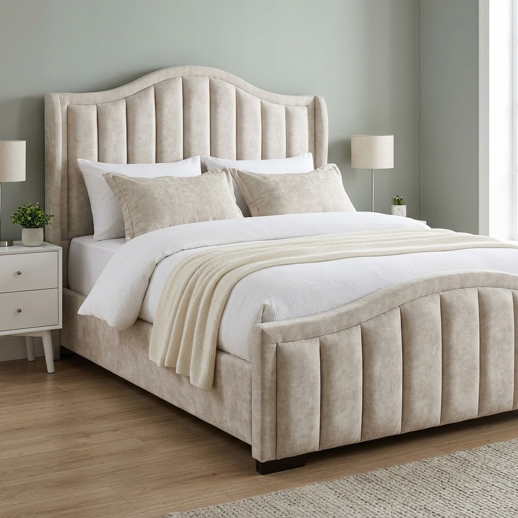 Cama Tapizada 2 Plazas Acolchada Elegance Beige