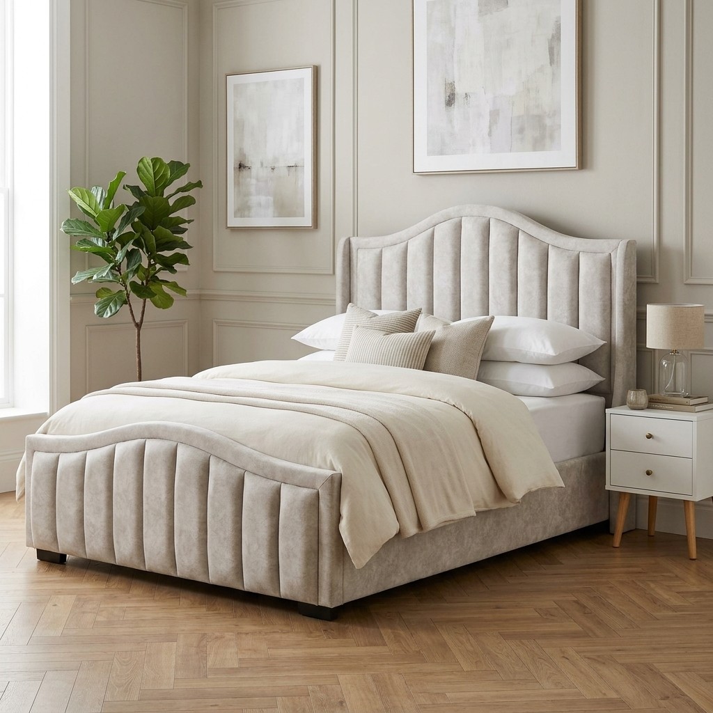 Cama Tapizada 2 Plazas Acolchada Elegance Beige