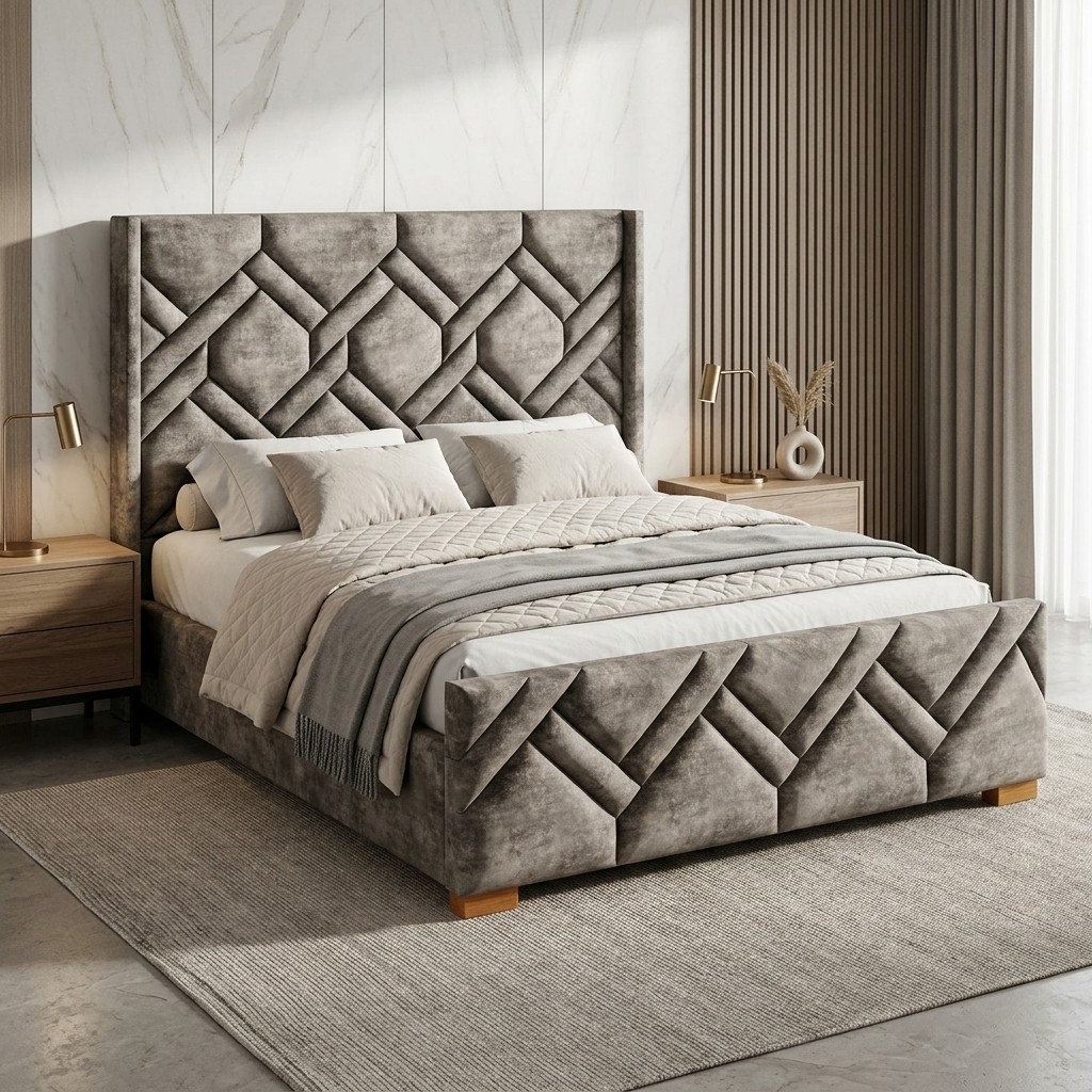 Cama Tapizada Geométrica Élite Velvet Taupe