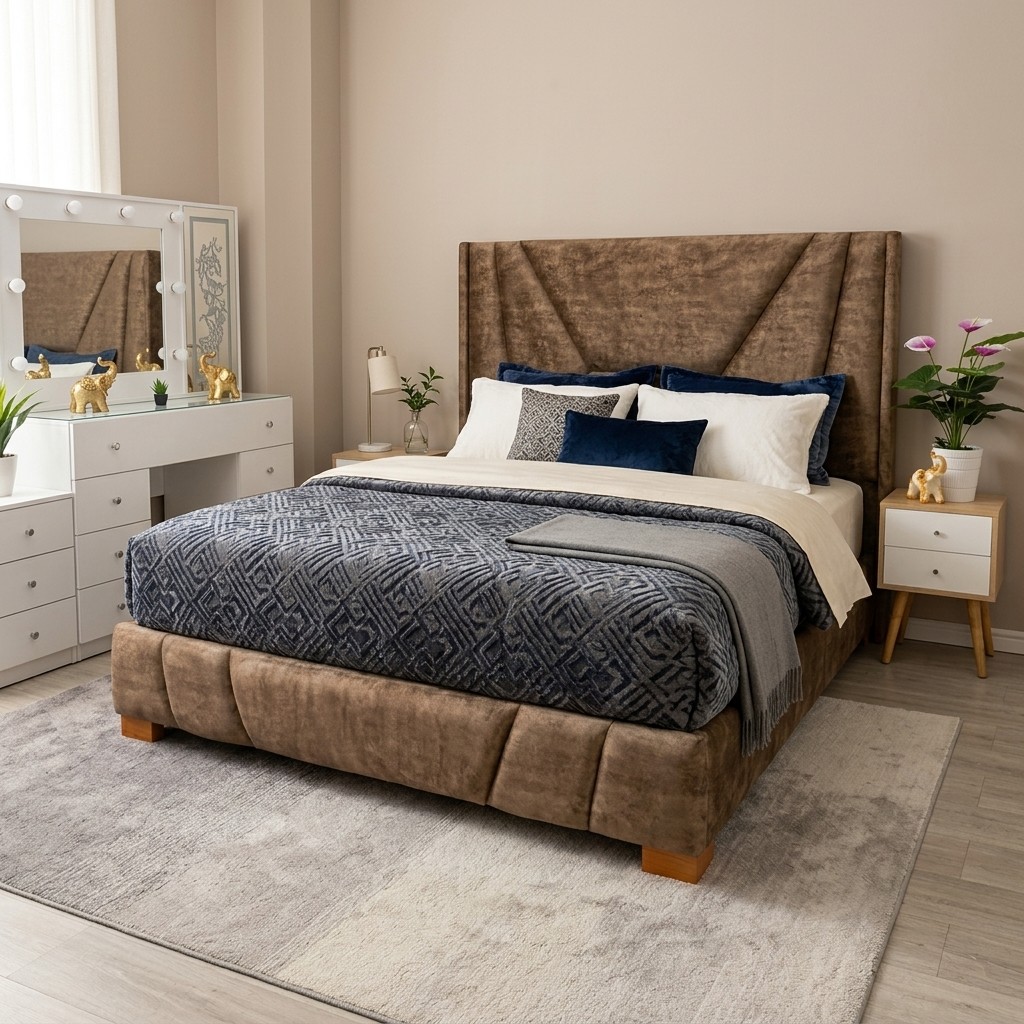 Cama Tapizada Contemporánea Marrón Elegance