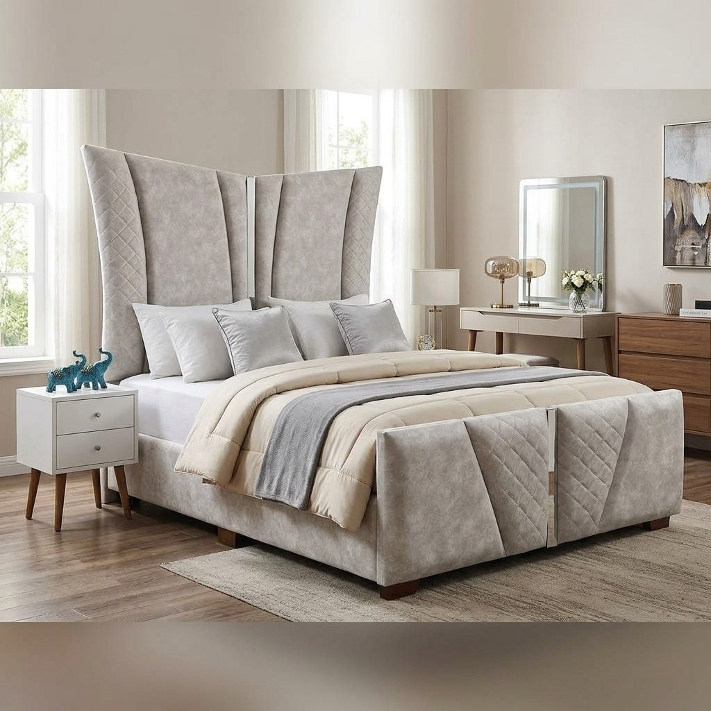 Cama Tapizada de Lujo Imperial Gris