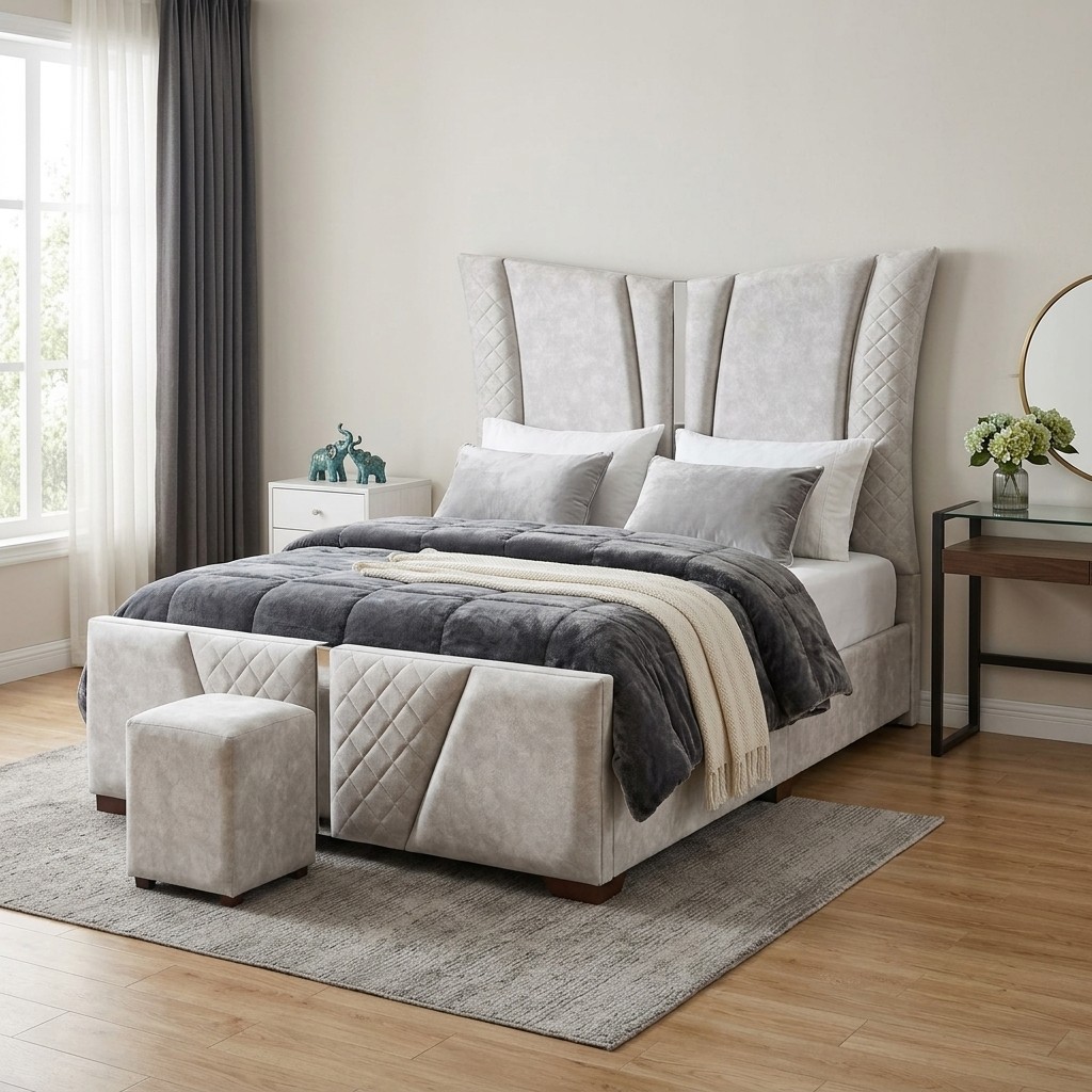 Cama Tapizada de Lujo Imperial Gris