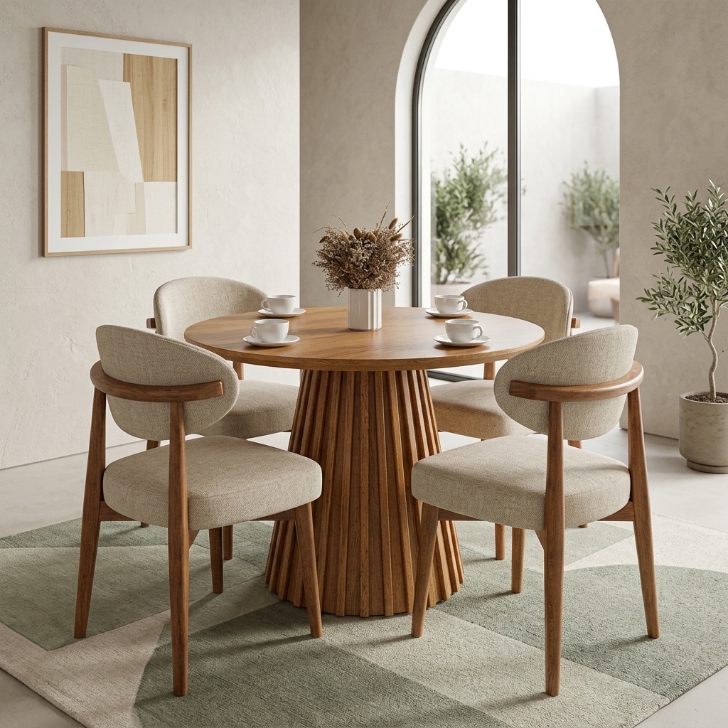 Juego de Comedor Redondo 4 Sillas Nórdico Madera