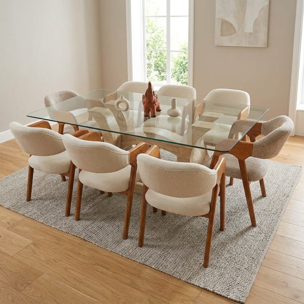 Juego de Comedor Contemporáneo 8 Sillas en Bouclé