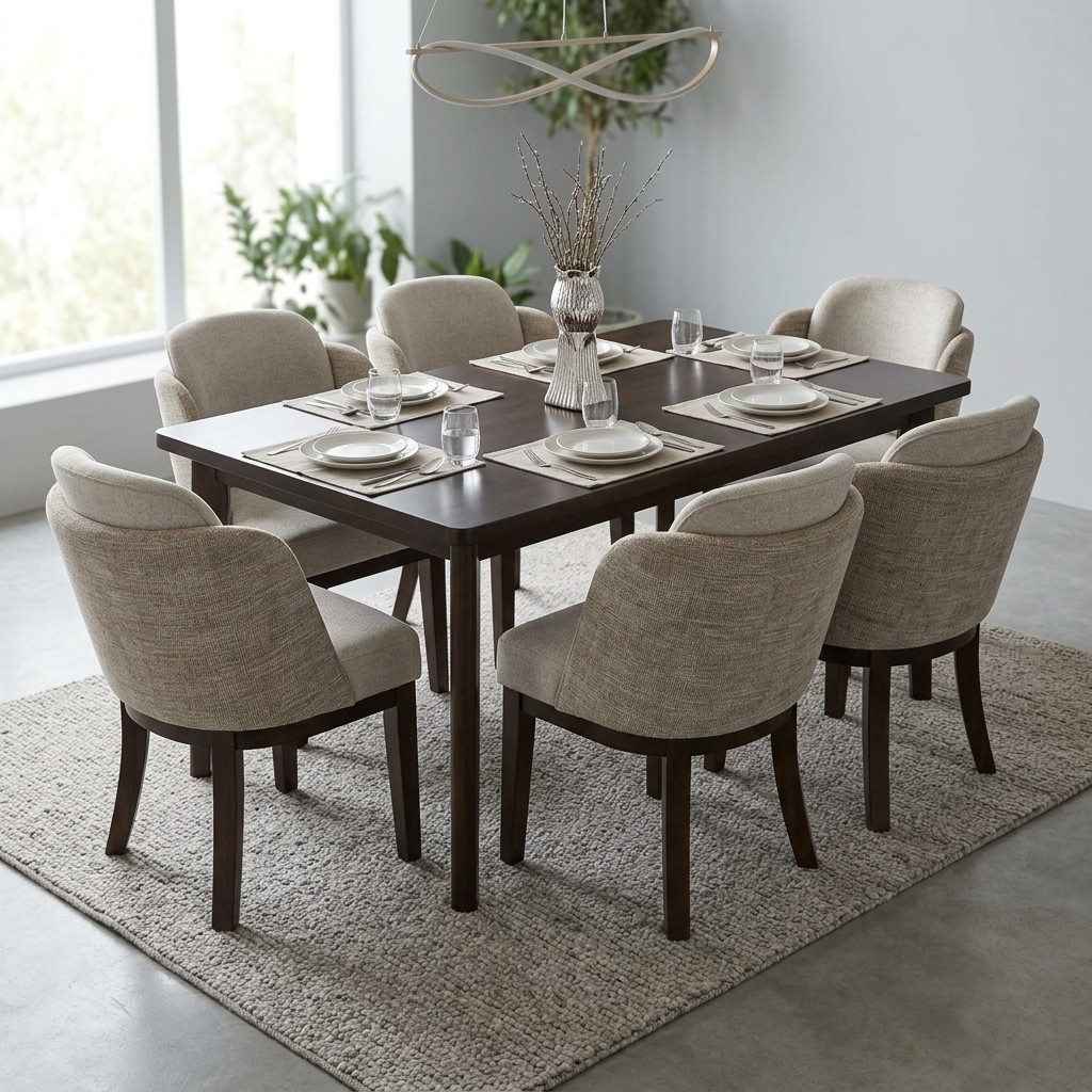 Juego de Comedor Moderno 6 Sillas Beige y Nogal