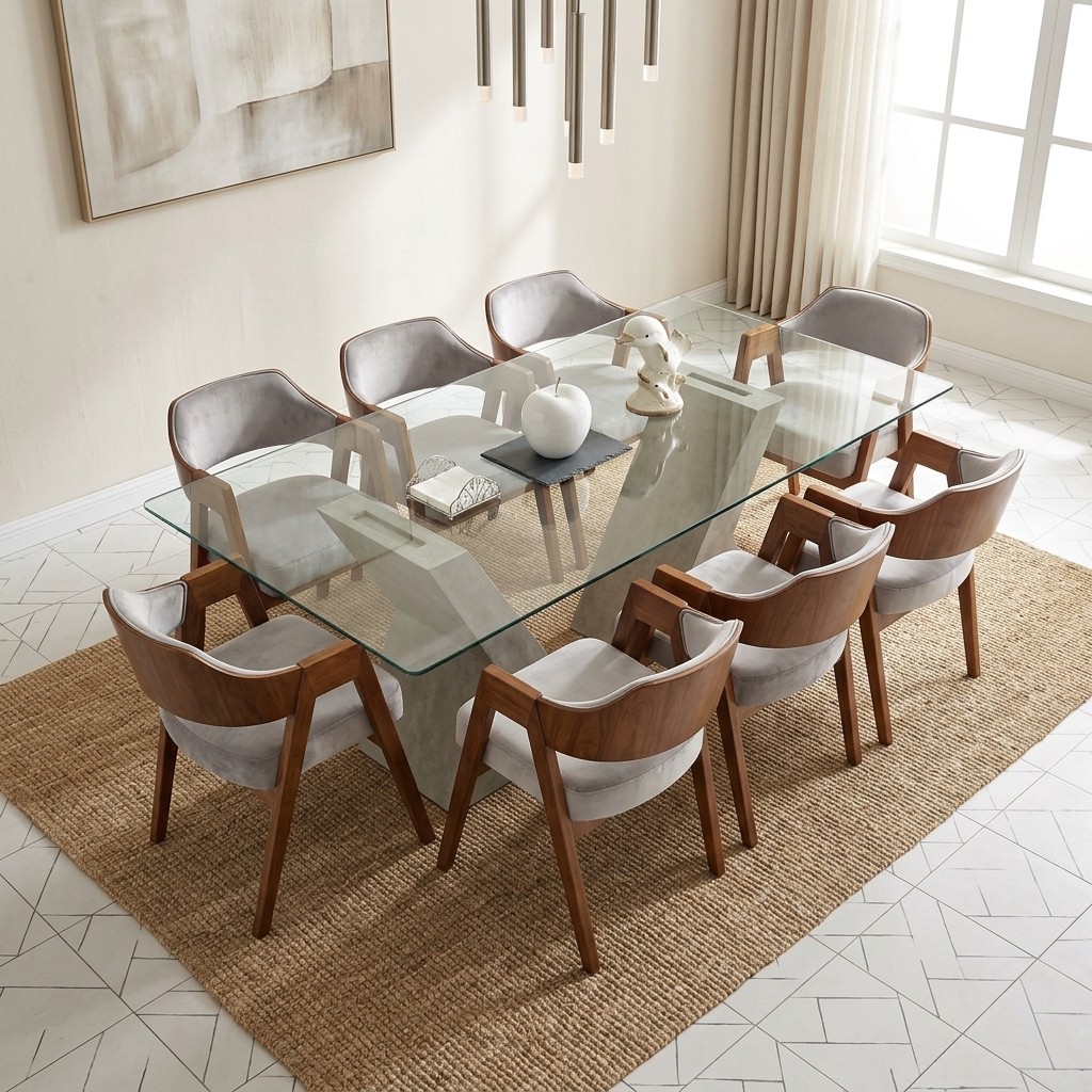 Juego de Comedor Sarita 8 Sillas Vidrio y Madera