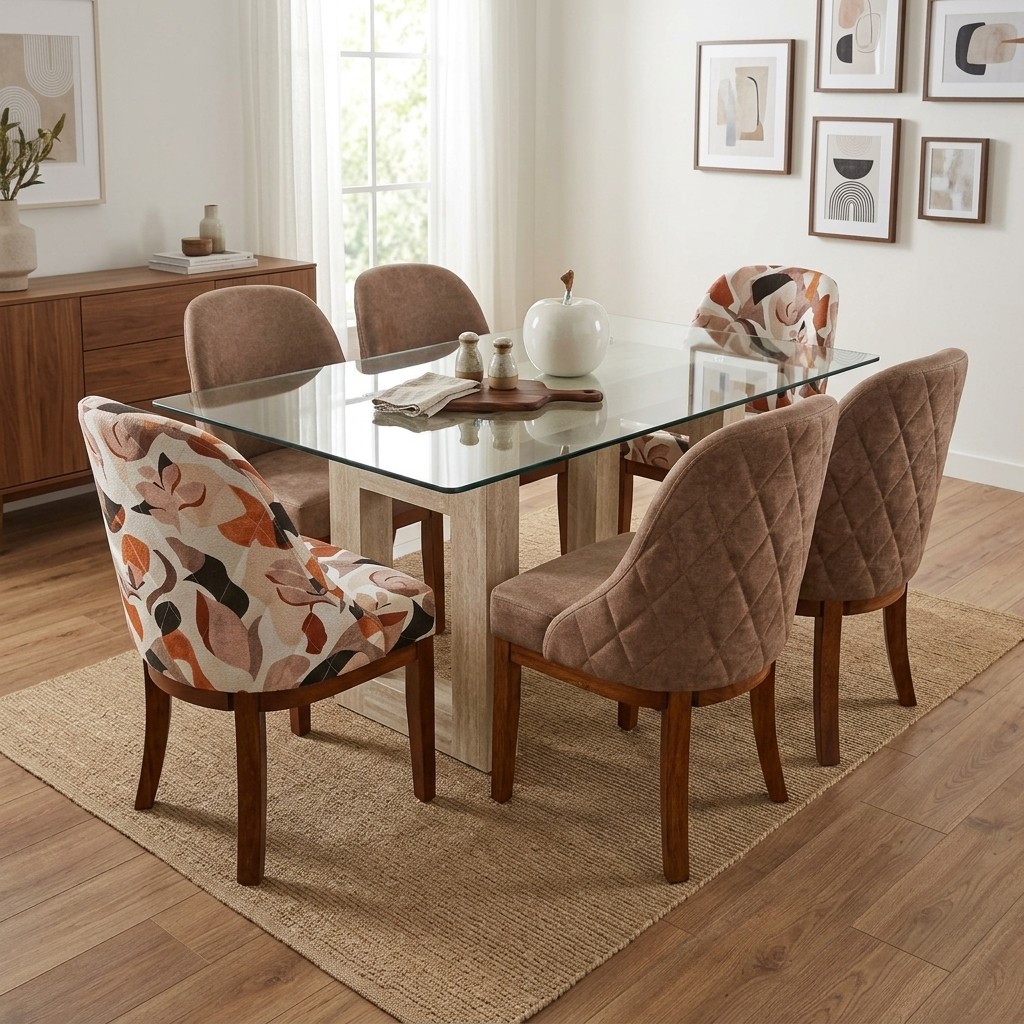 Juego de Comedor 6 Sillas Moderno Mesa de Vidrio