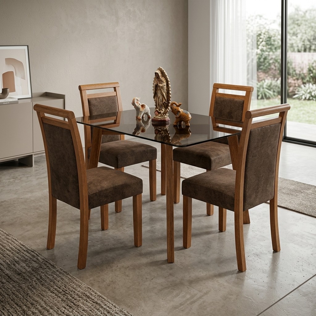 Juego de Comedor Lisa 4 Sillas con Tablero de Vidrio