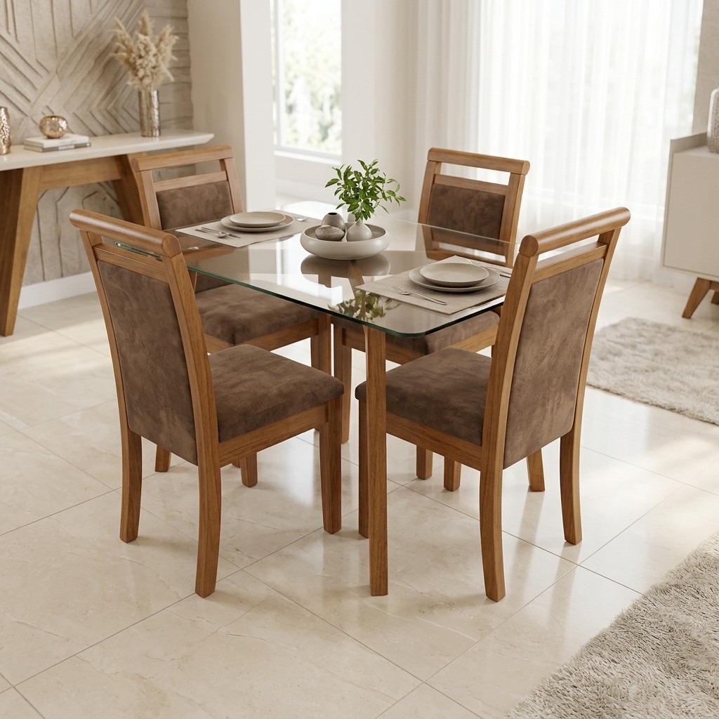 Juego de Comedor Lisa 4 Sillas con Tablero de Vidrio