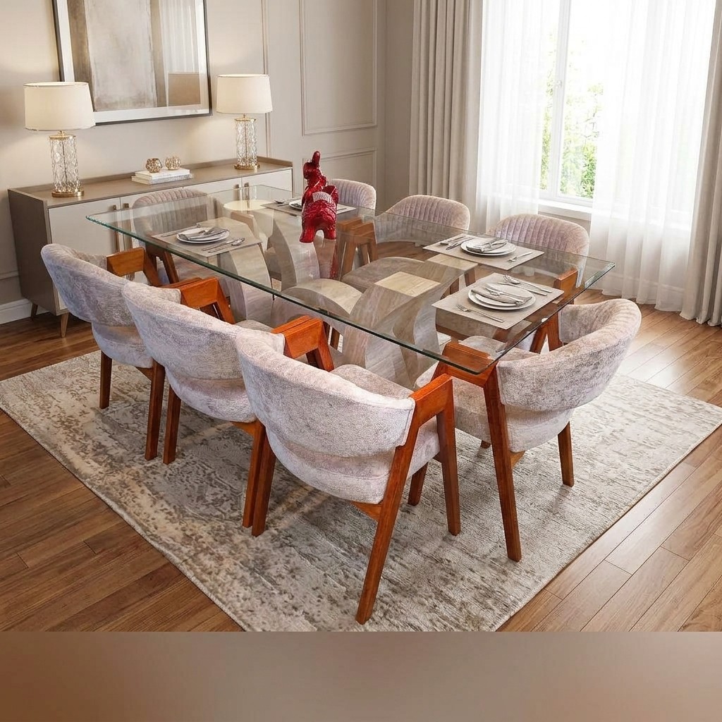 Juego de Comedor 8 Sillas Vidrio y Madera Contemporáneo