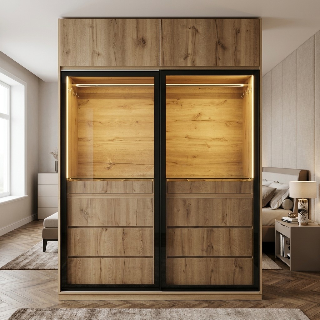 Ropero Closet Moderno 2 Puertas Corredizas con Luz LED