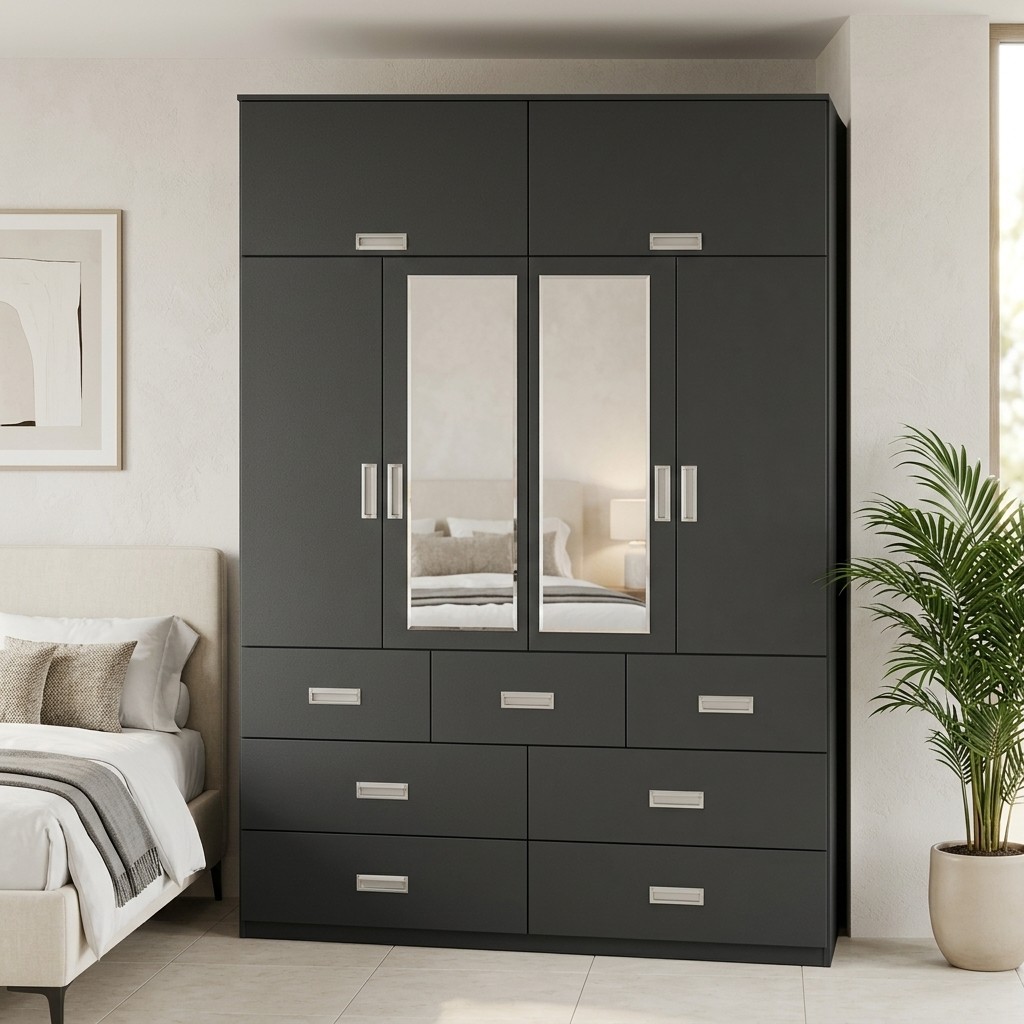Ropero Closet Multiuso 4 Puertas y 7 Cajones con Espejo