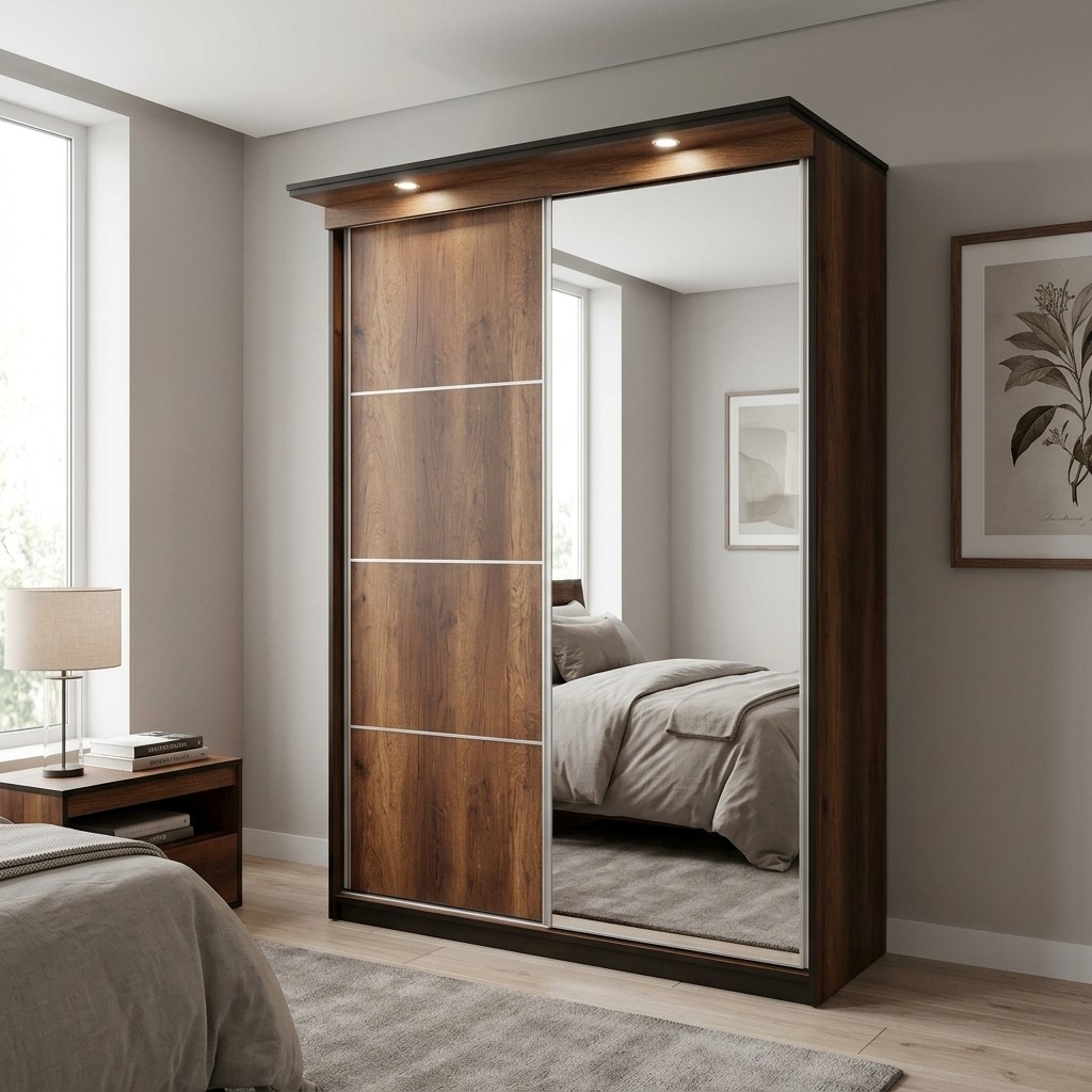Ropero Moderno 2 Puertas Corredizas con Espejo y Luz LED