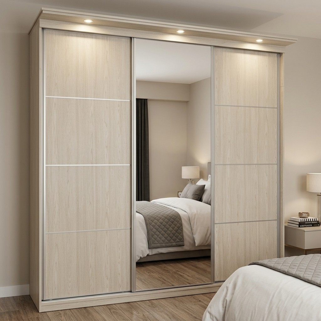 Ropero Closet 3 Puertas Corredizas con Espejo y Luces