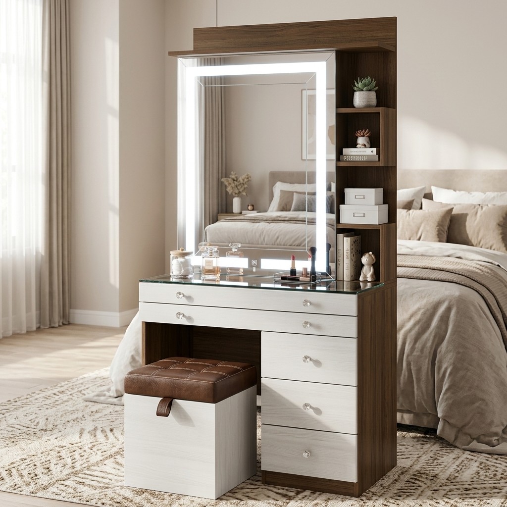 Tocador Moderno con Espejo LED y Taburete Alana