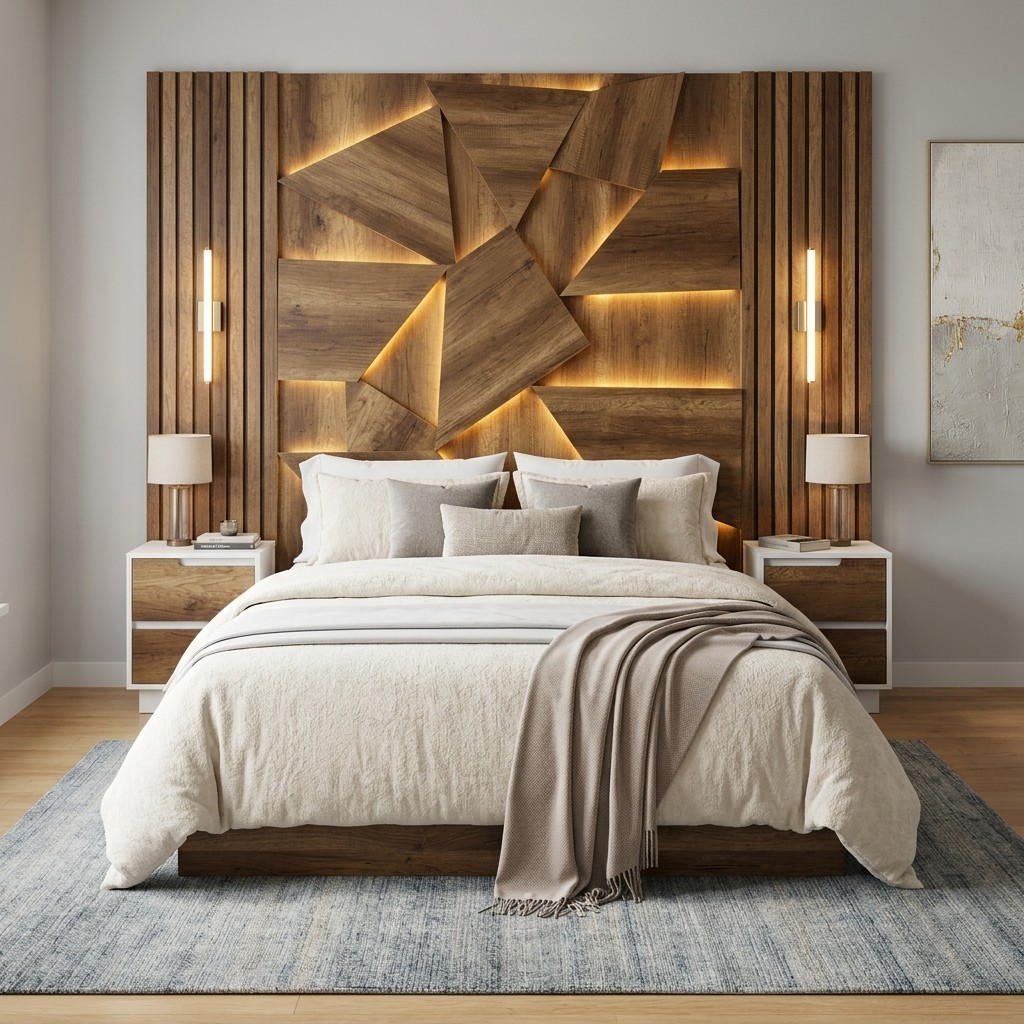 Cama King con Cabecero Panel Iluminado LED Moderno