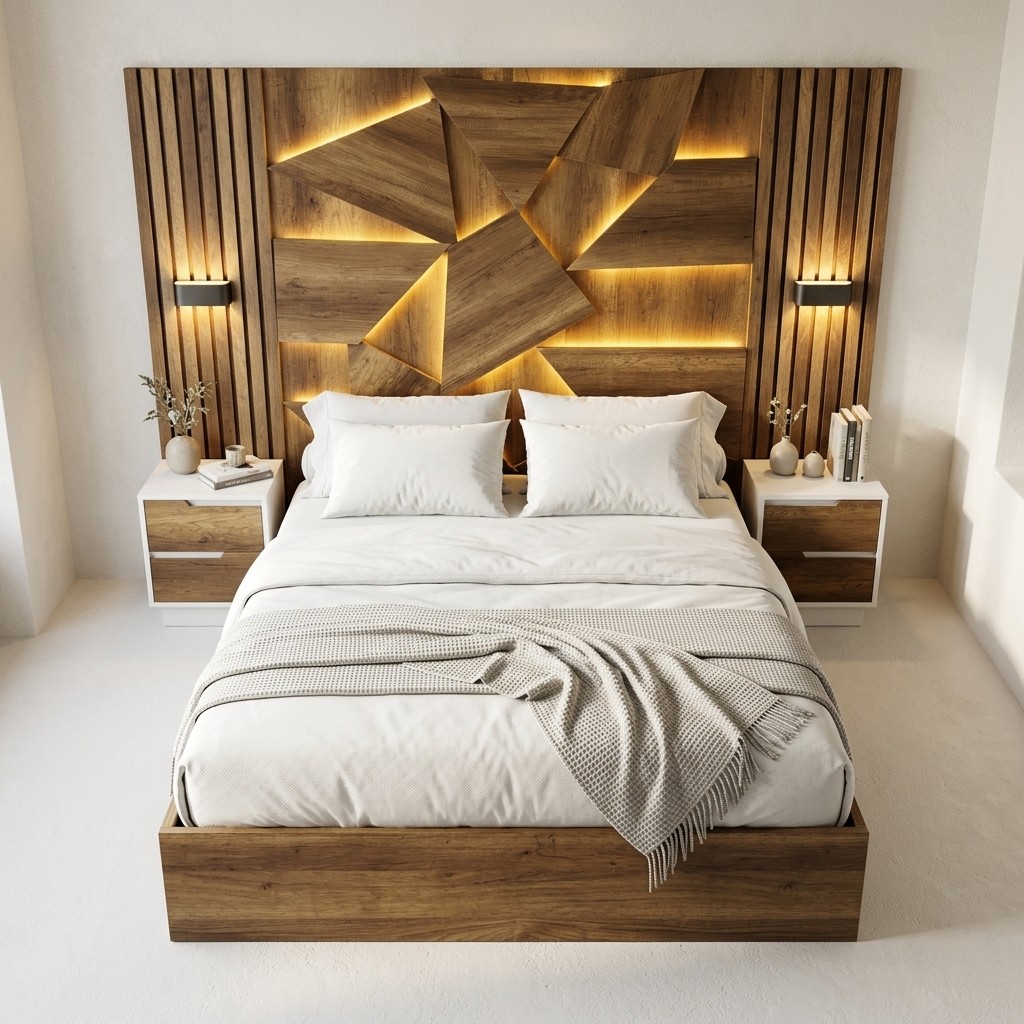 Cama King con Cabecero Panel Iluminado LED Moderno