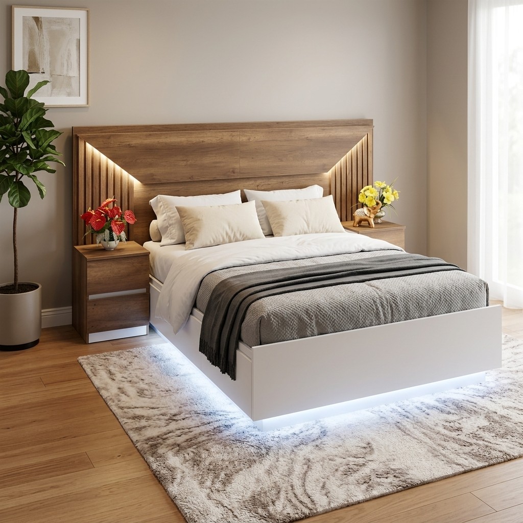 Juego de Dormitorio Moderno con Luces LED y Veladores