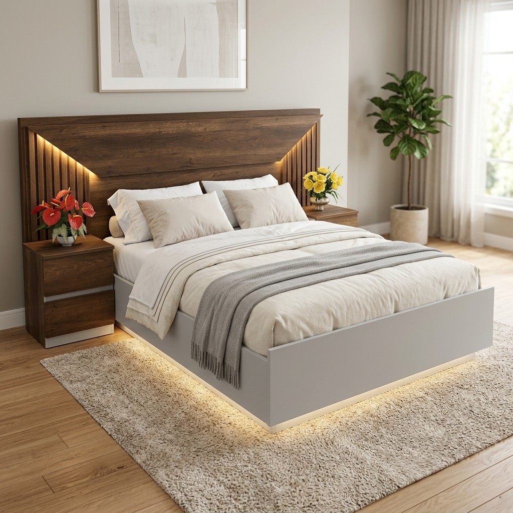 Juego de Dormitorio Moderno con Luces LED y Veladores