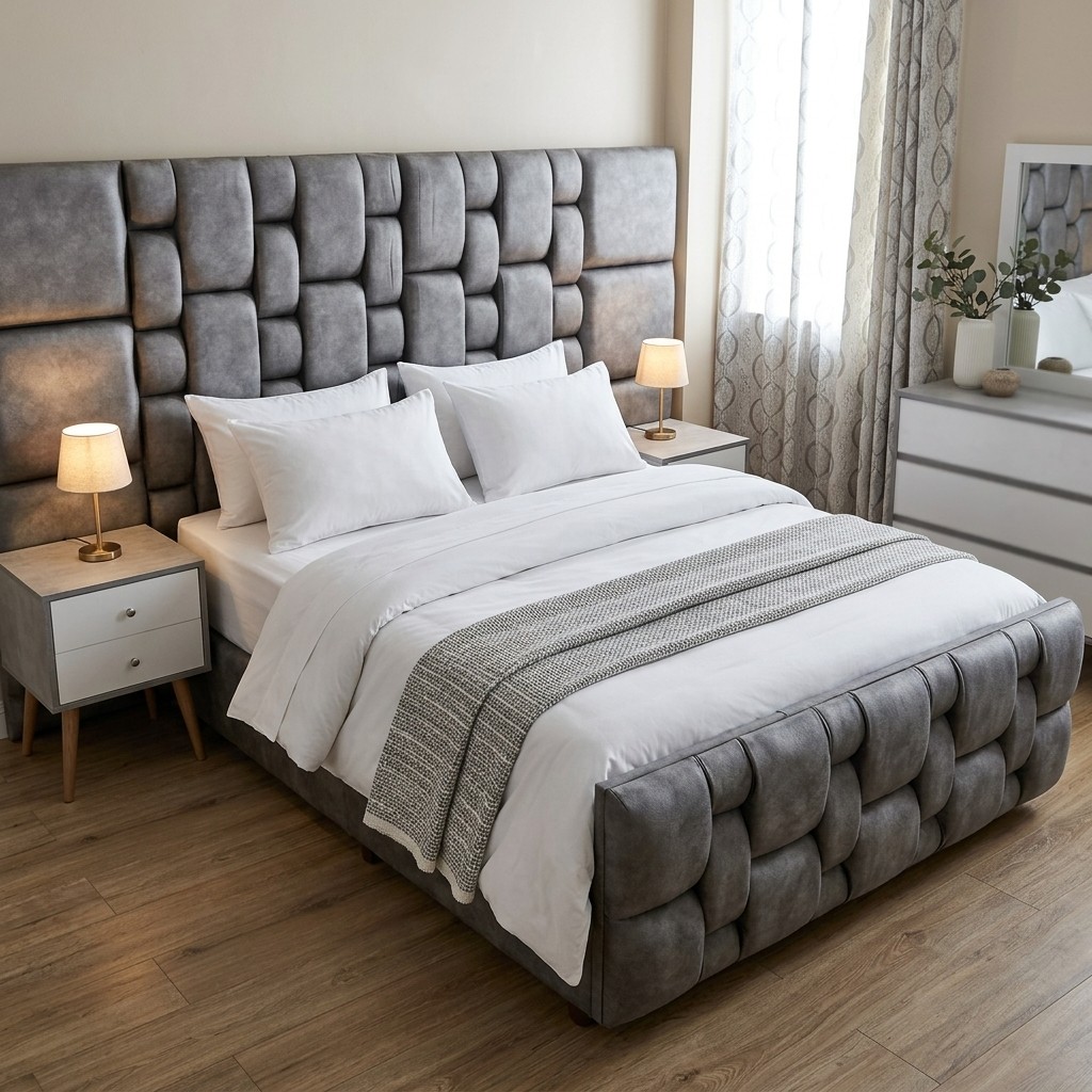 Juego de Dormitorio Acolchado Trenzado Gris