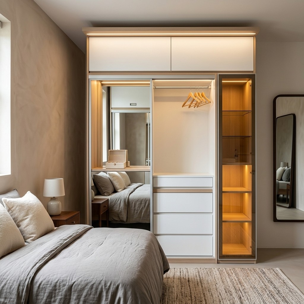 Ropero Clóset Moderno Nórdico con Espejo y Luces LED