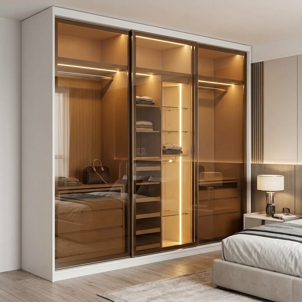 Ropero Closet 3 Puertas Corredizas Vidrio y LED