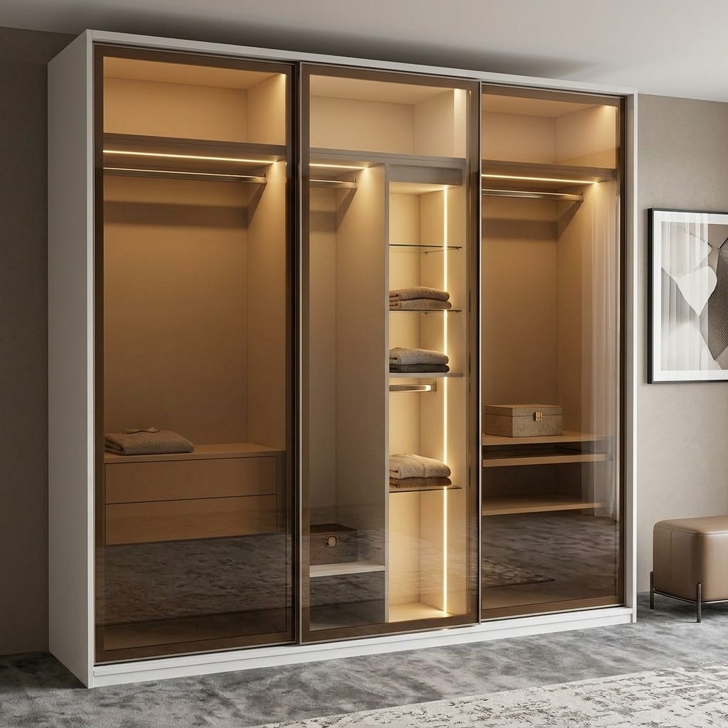 Ropero Closet 3 Puertas Corredizas Vidrio y LED