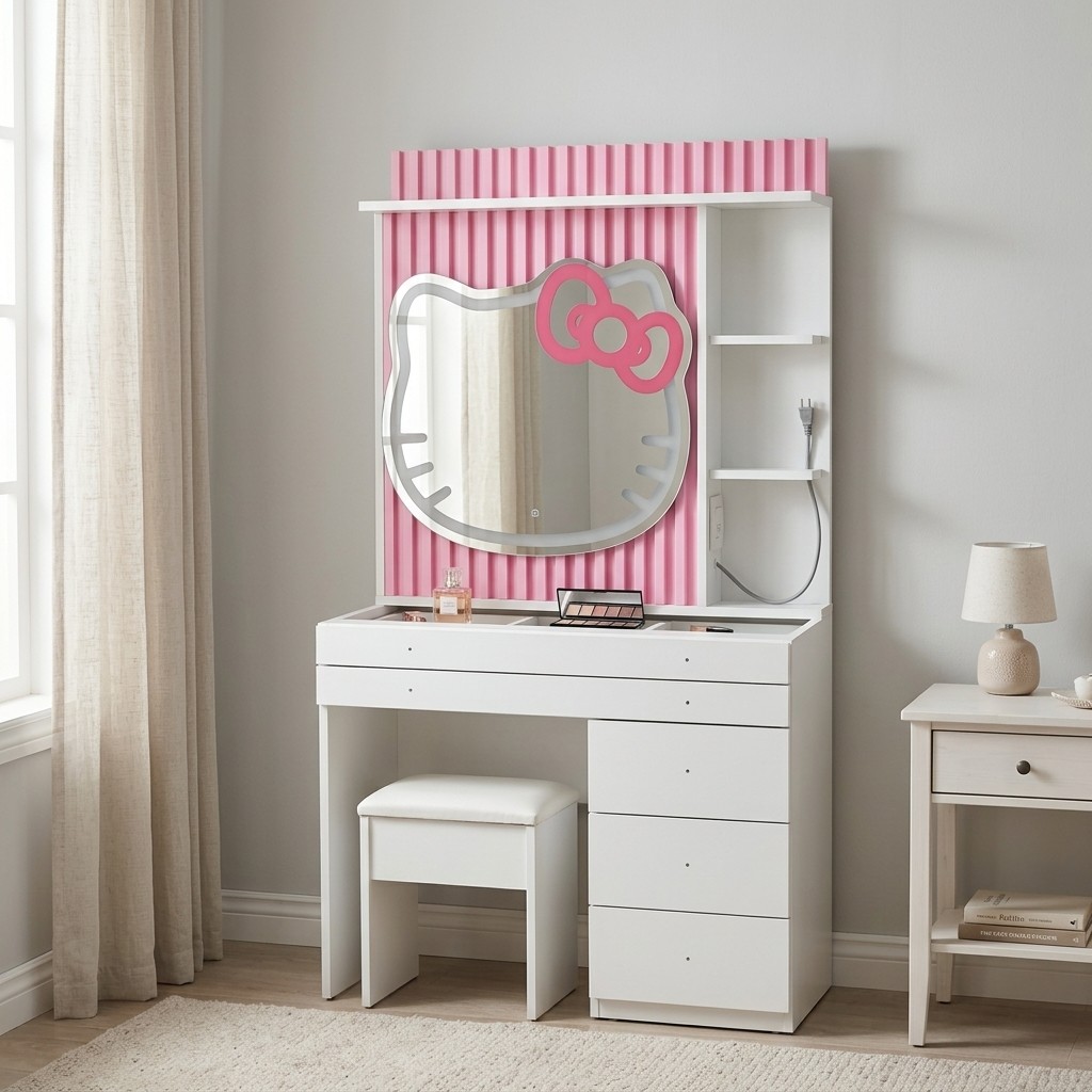 Tocador Hello Kitty con Espejo LED y Banqueta