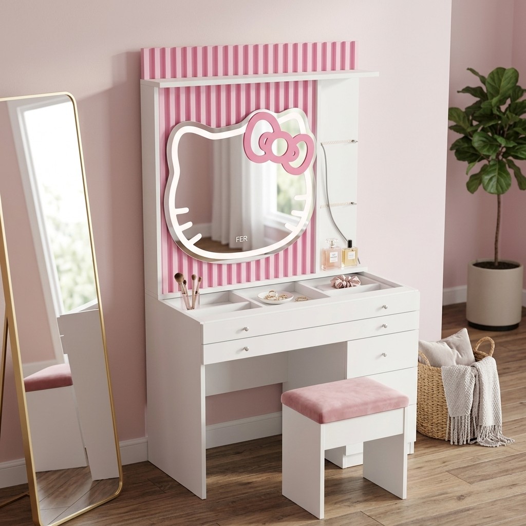 Tocador Hello Kitty con Espejo LED y Banqueta